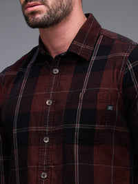 Killer Men Brown Checks Slim Fit Shirts