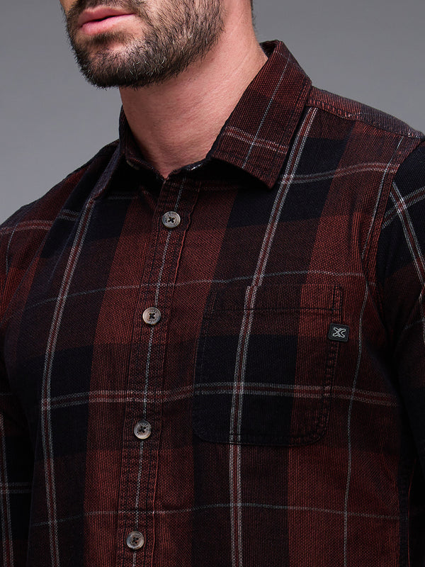 Killer Men Brown Checks Slim Fit Shirts