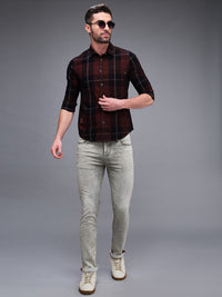 Killer Men Brown Checks Slim Fit Shirts