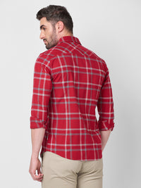 Full Sleeves Slim Fit Red Structure Oxford Checks Shirt
