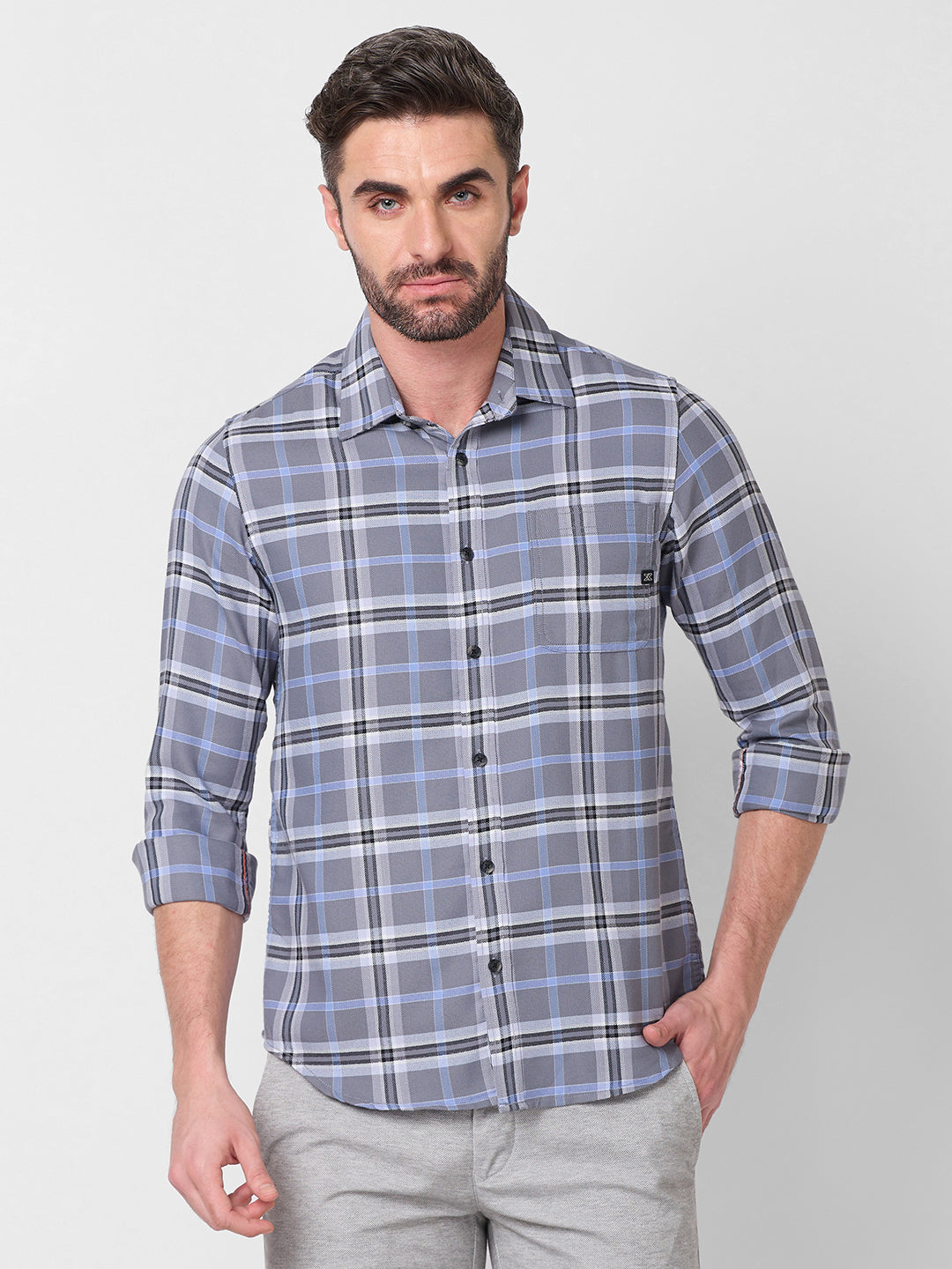Killer Men Grey Checks Slim Fit Shirts