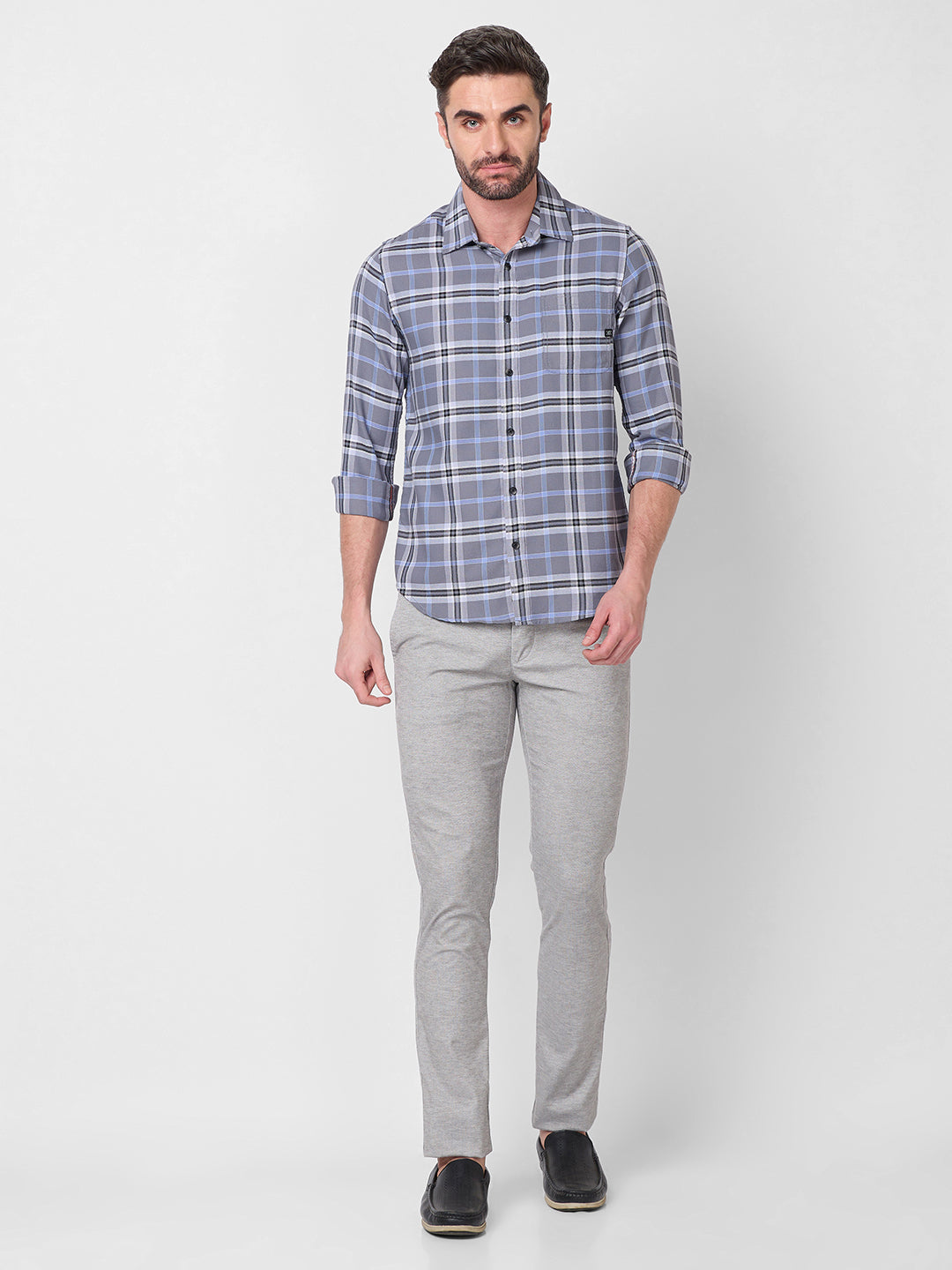 Killer Men Grey Checks Slim Fit Shirts