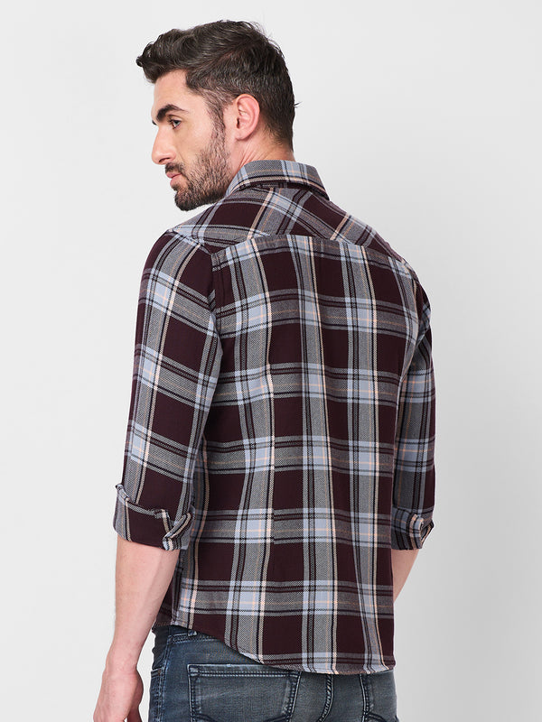 Killer Men Wine Checks Slim Fit Shirts