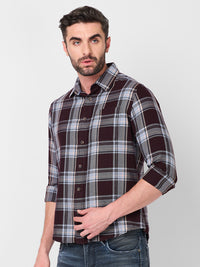 Killer Men Wine Checks Slim Fit Shirts