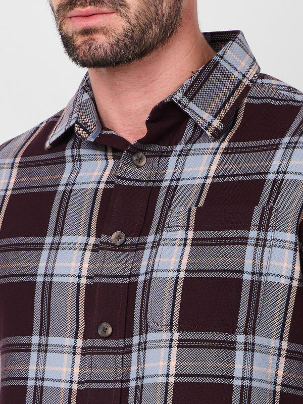 Killer Men Wine Checks Slim Fit Shirts