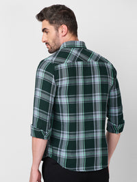 Killer Men Dark Green Checks Slim Fit Shirts