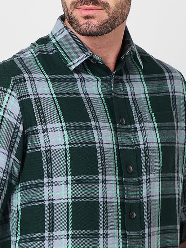 Killer Men Dark Green Checks Slim Fit Shirts