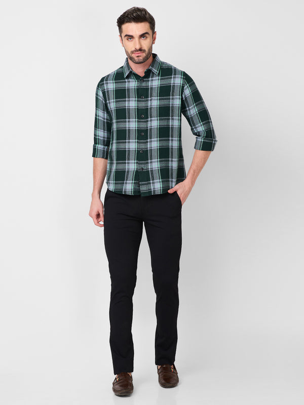 Killer Men Dark Green Checks Slim Fit Shirts
