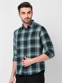 Killer Men Dark Green Checks Slim Fit Shirts