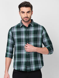 Killer Men Dark Green Checks Slim Fit Shirts