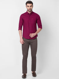 Full Sleeves Slim Fit Plum Button-Down Oxford Solid Shirt