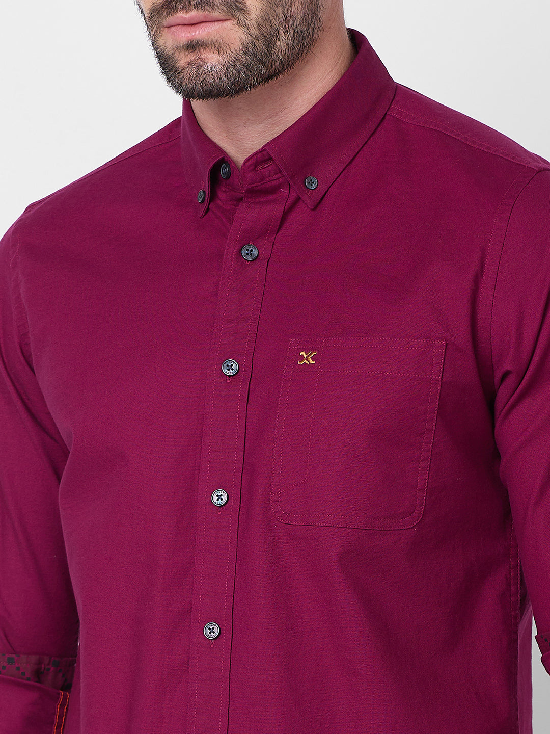 Full Sleeves Slim Fit Plum Button-Down Oxford Solid Shirt
