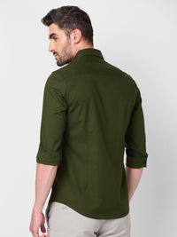 Full Sleeves Slim Fit Olive Button-Down Oxford Solid Shirt