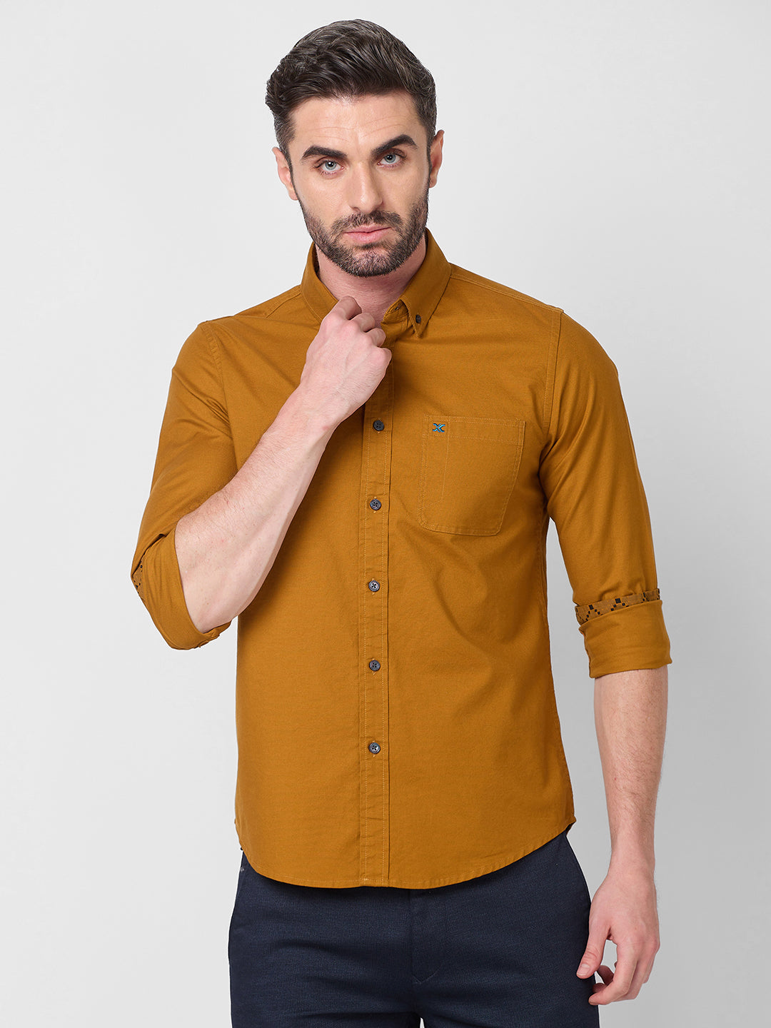 Killer Men Mustard Solid Slim Fit Shirts