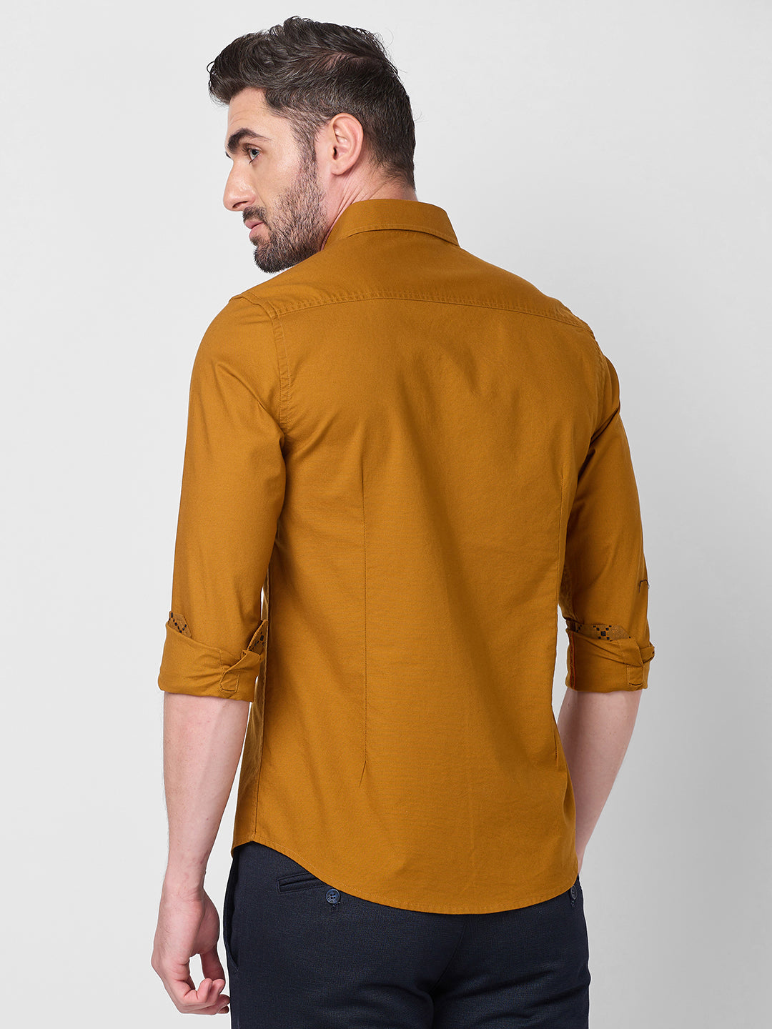 Full Sleeves Slim Fit Mustard Button-Down Oxford Solid Shirt