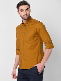 Killer Men Mustard Solid Slim Fit Shirts