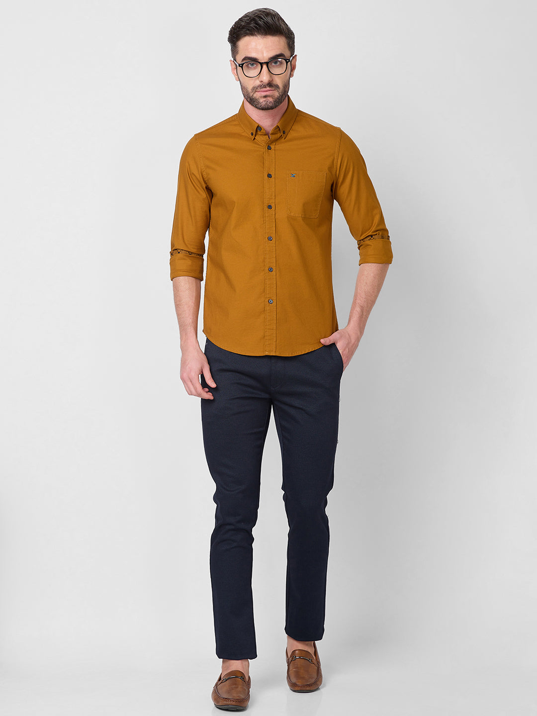 Killer Men Mustard Solid Slim Fit Shirts