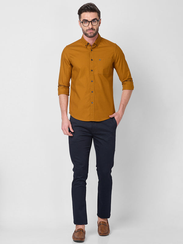 Killer Men Mustard Solid Slim Fit Shirts