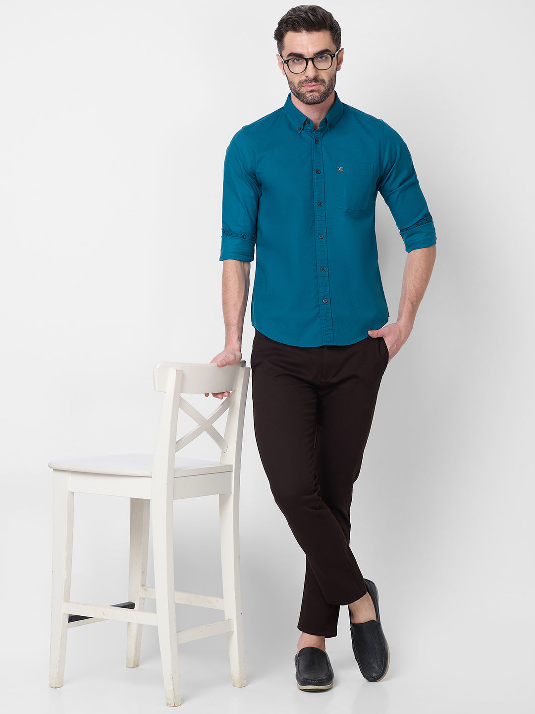 Killer Men Blue Solid Slim Fit Shirts