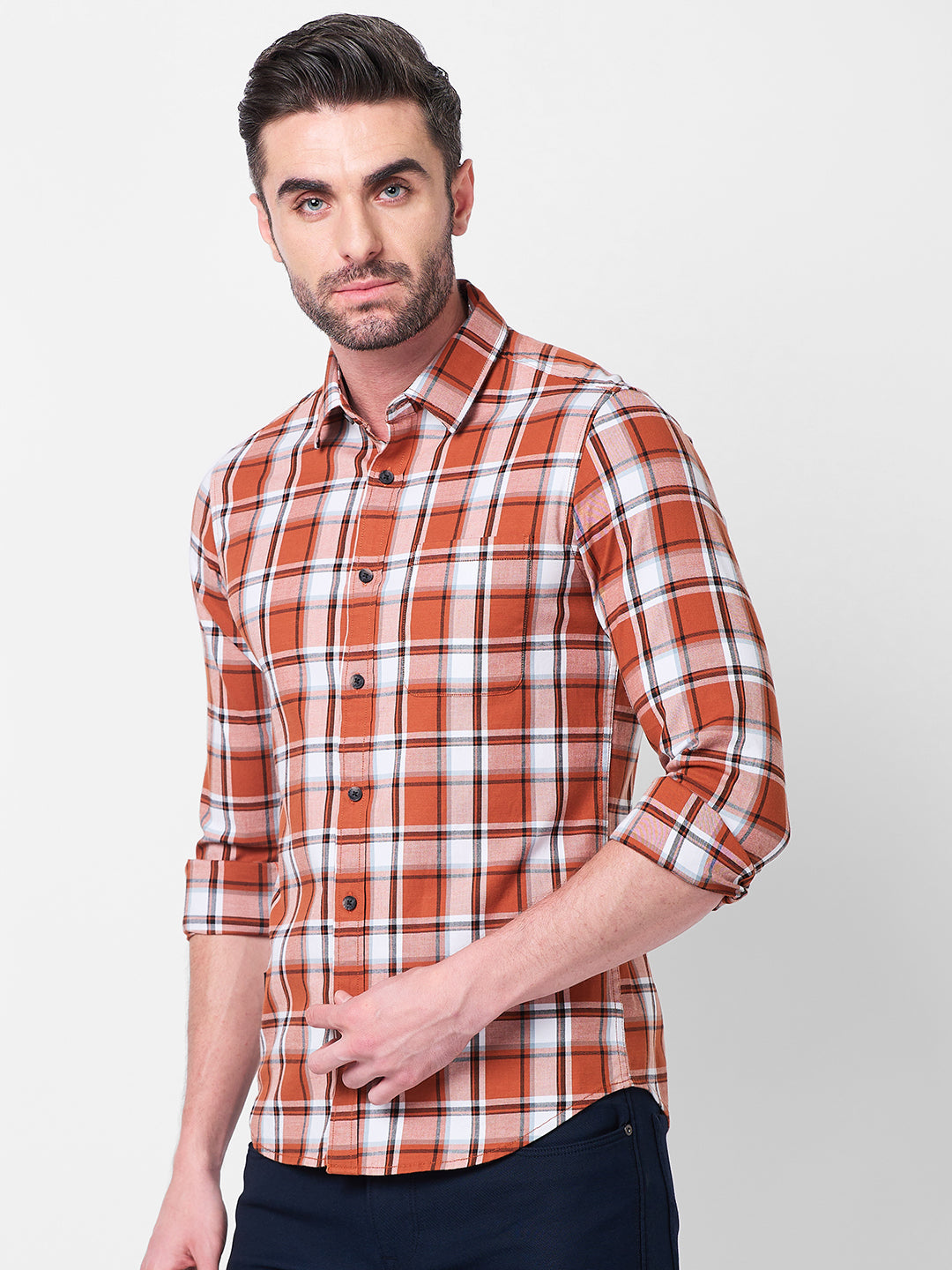 Killer Men Rust Checks Slim Fit Shirts