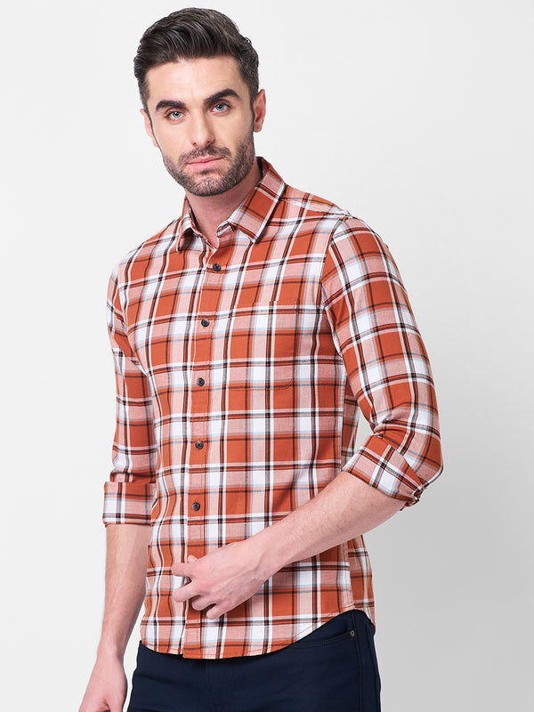 Killer Men Rust Checks Slim Fit Shirts