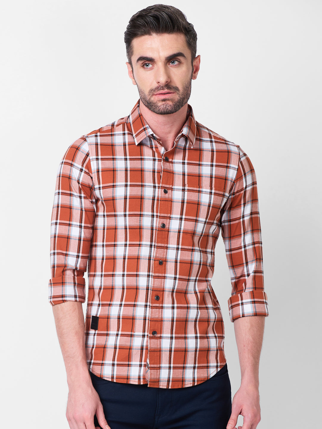 Killer Men Rust Checks Slim Fit Shirts