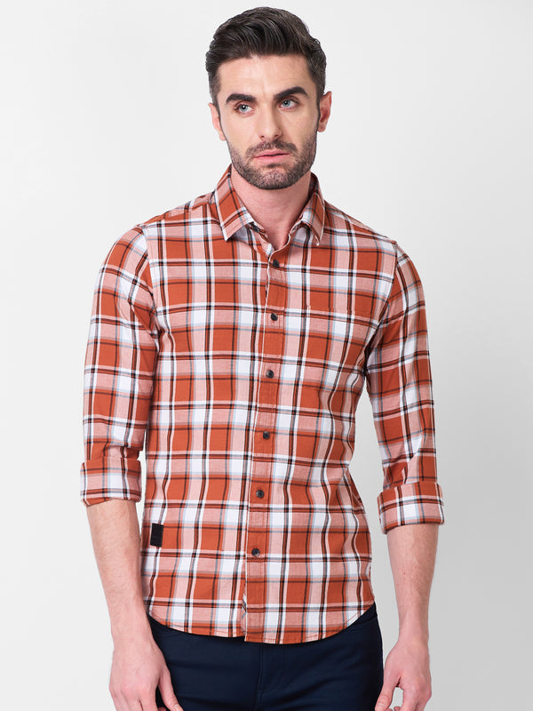 Killer Men Rust Checks Slim Fit Shirts