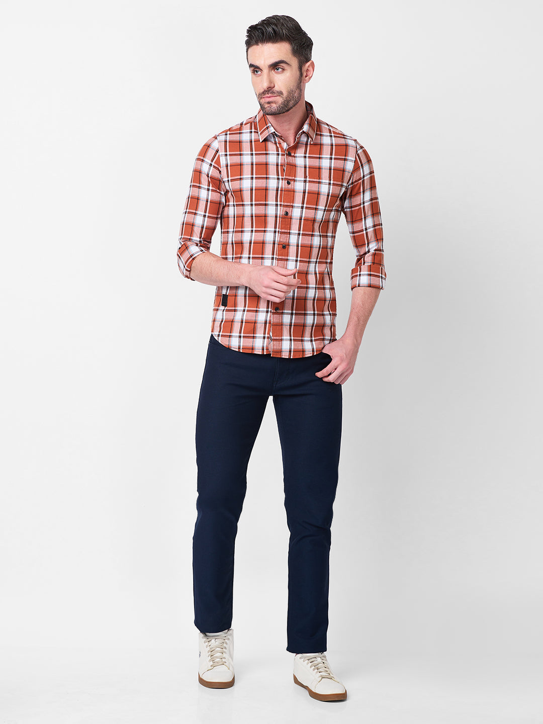 Killer Men Rust Checks Slim Fit Shirts