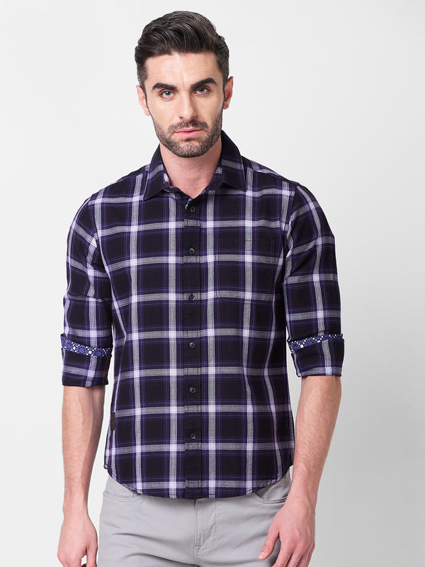 Killer Men Purple Checks Slim Fit Shirts