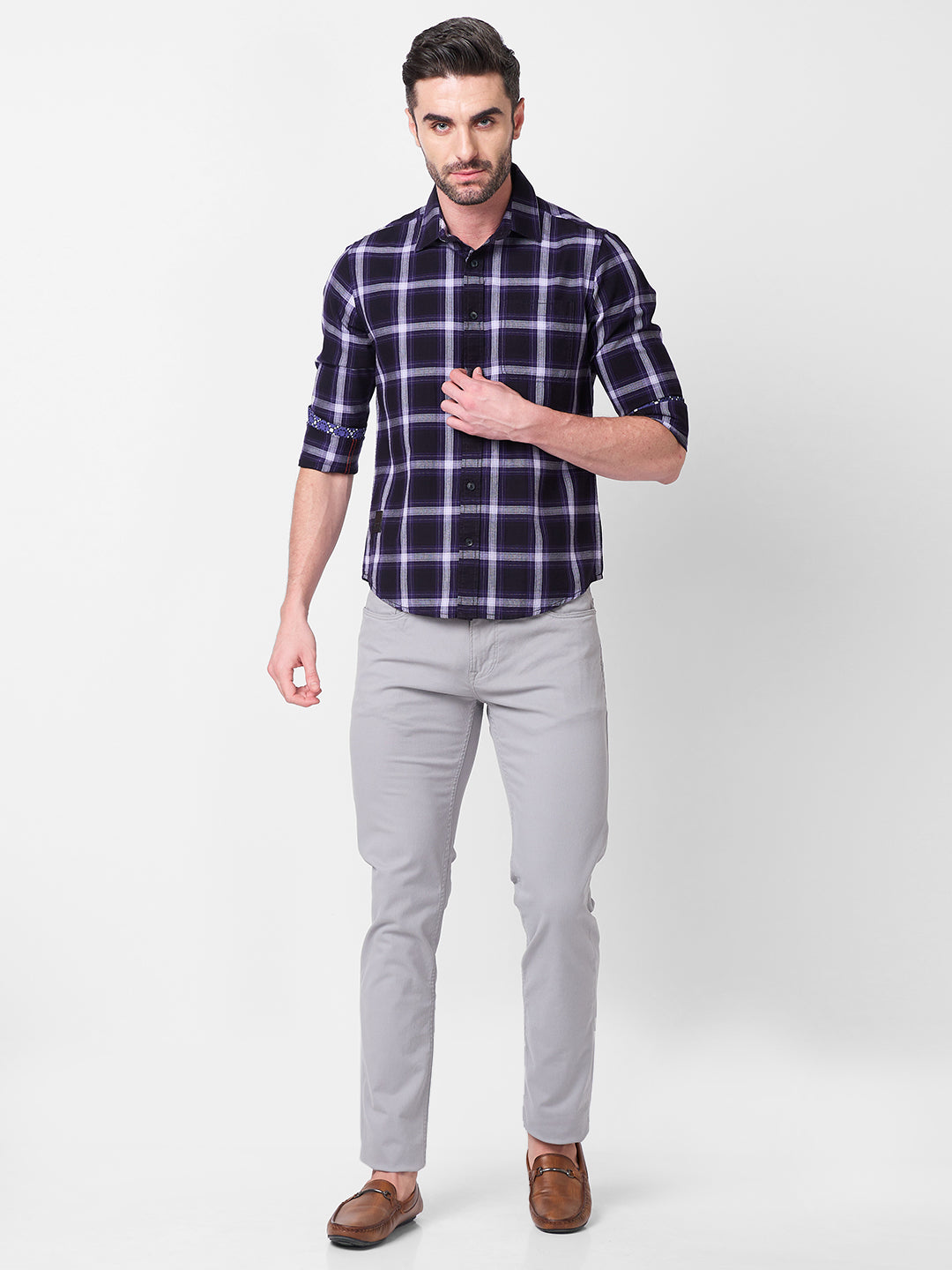 Killer Men Purple Checks Slim Fit Shirts