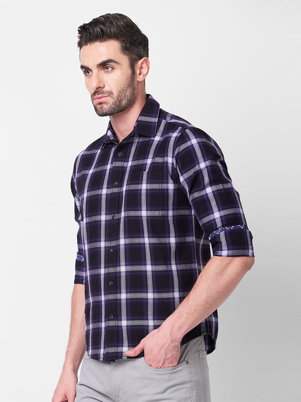 Killer Men Purple Checks Slim Fit Shirts