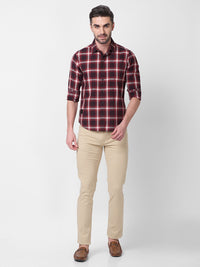 Killer Men Maroon Checks Slim Fit Shirts