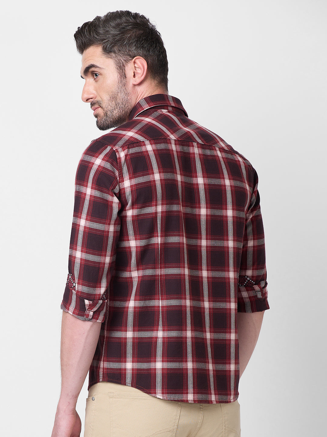 Killer Men Maroon Checks Slim Fit Shirts