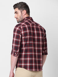 Killer Men Maroon Checks Slim Fit Shirts