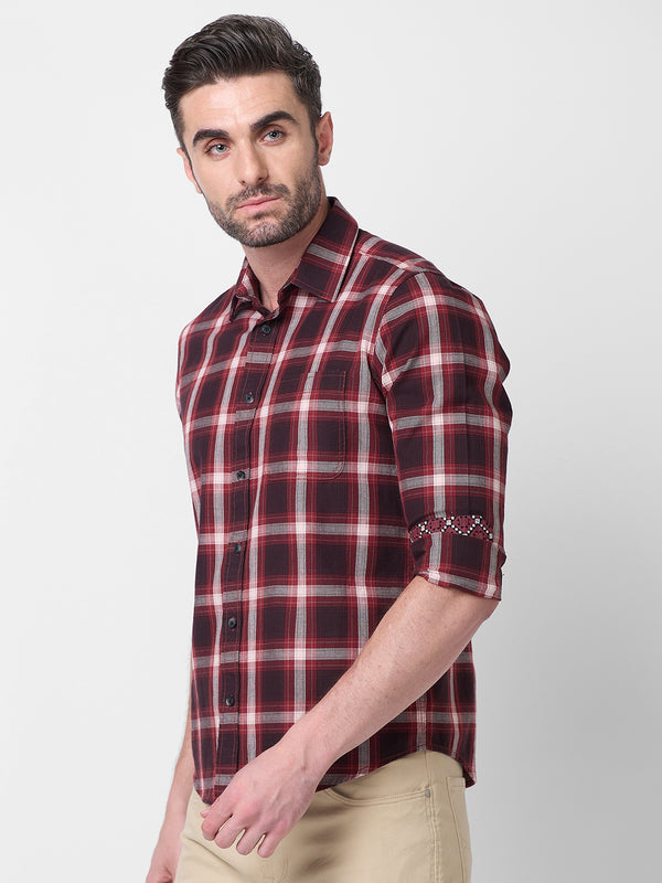 Killer Men Maroon Checks Slim Fit Shirts