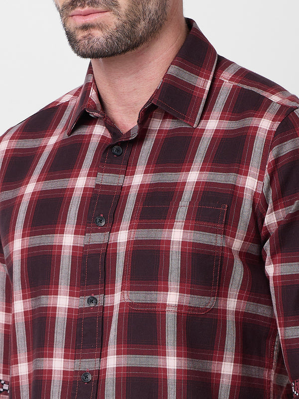 Killer Men Maroon Checks Slim Fit Shirts