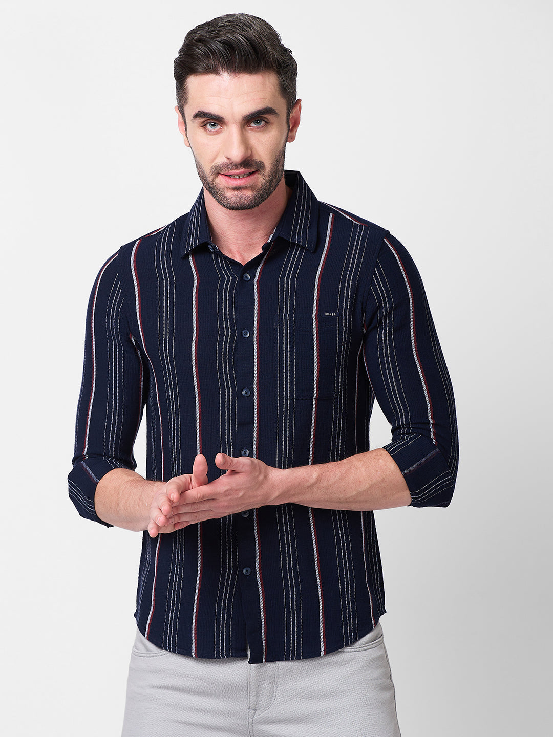 Killer Men Navy Stripe Slim Fit Shirts