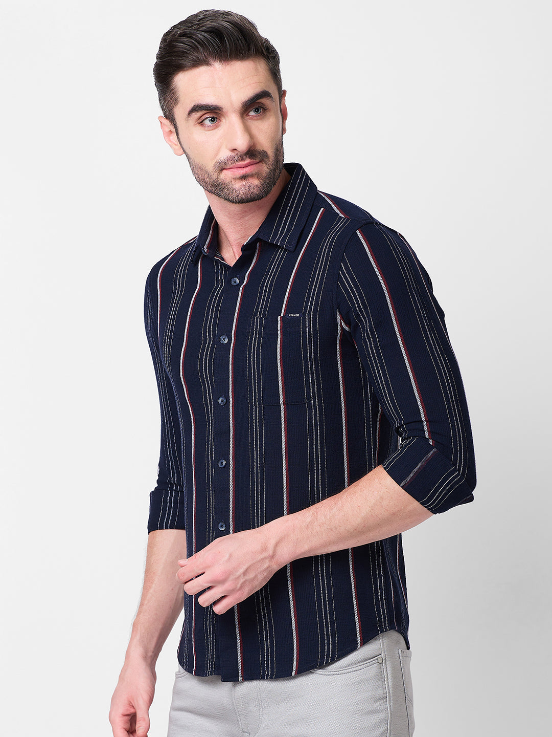 Killer Men Navy Stripe Slim Fit Shirts