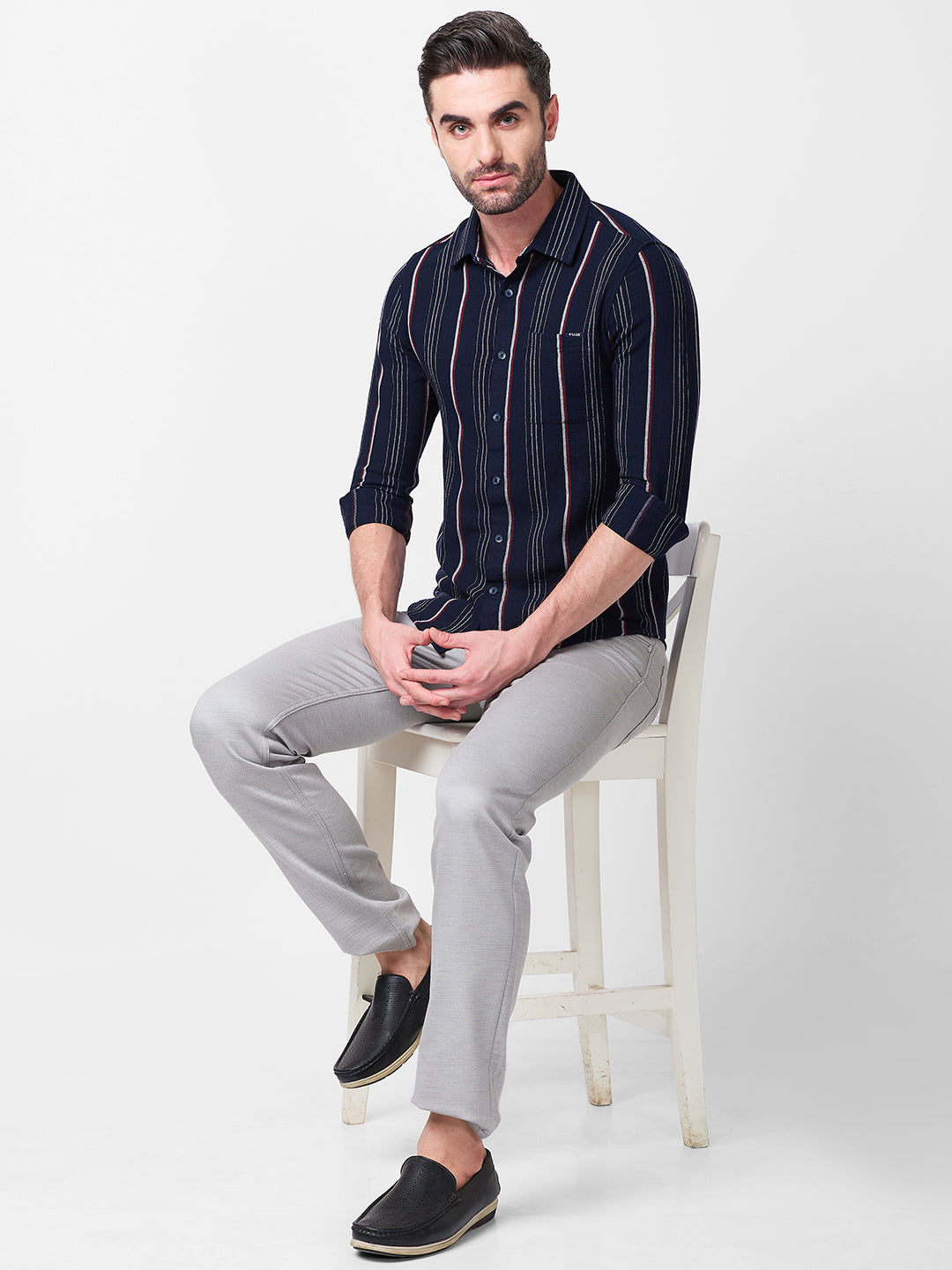 Killer Men Navy Stripe Slim Fit Shirts