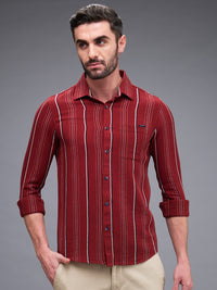 Killer Men Maroon Stripe Slim Fit Shirts