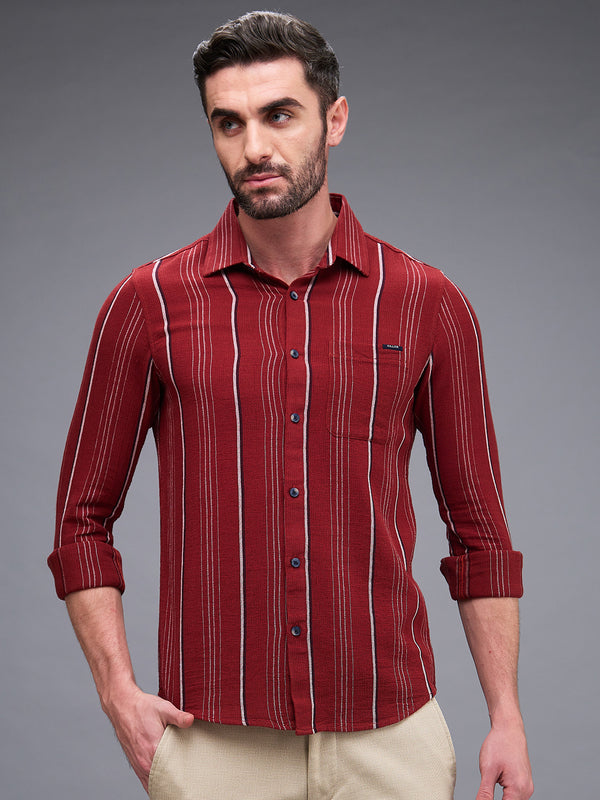 Killer Men Maroon Stripe Slim Fit Shirts