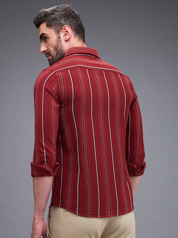 Killer Men Maroon Stripe Slim Fit Shirts
