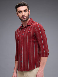 Killer Men Maroon Stripe Slim Fit Shirts