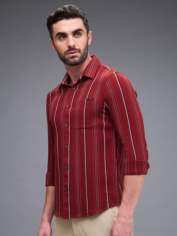 Killer Men Maroon Stripe Slim Fit Shirts