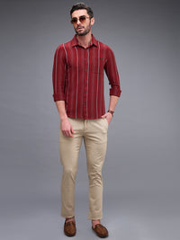 Killer Men Maroon Stripe Slim Fit Shirts