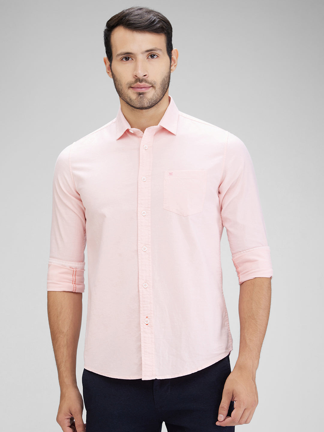 Killer Men Peach Solid Slim Fit Shirts