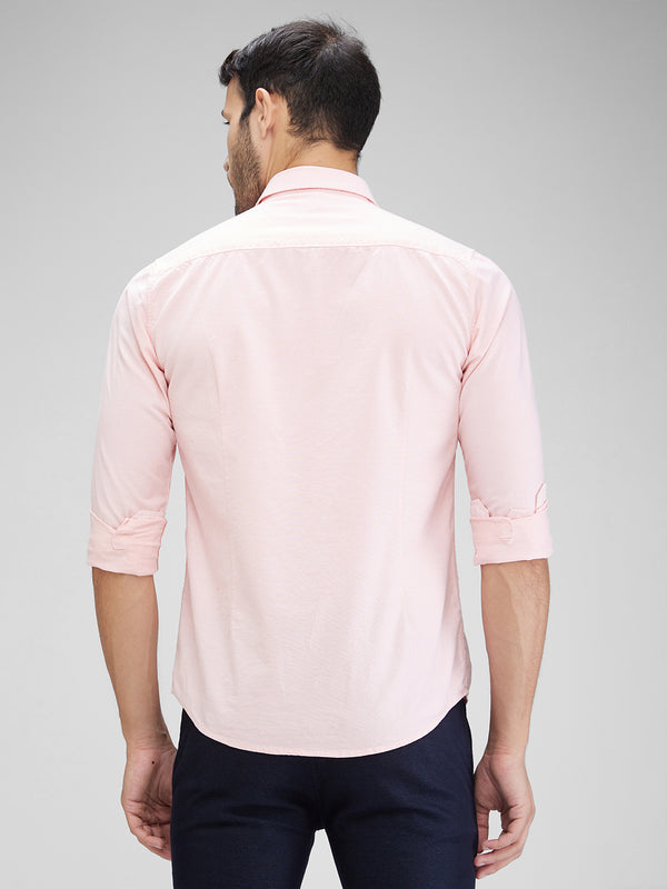Killer Men Peach Solid Slim Fit Shirts