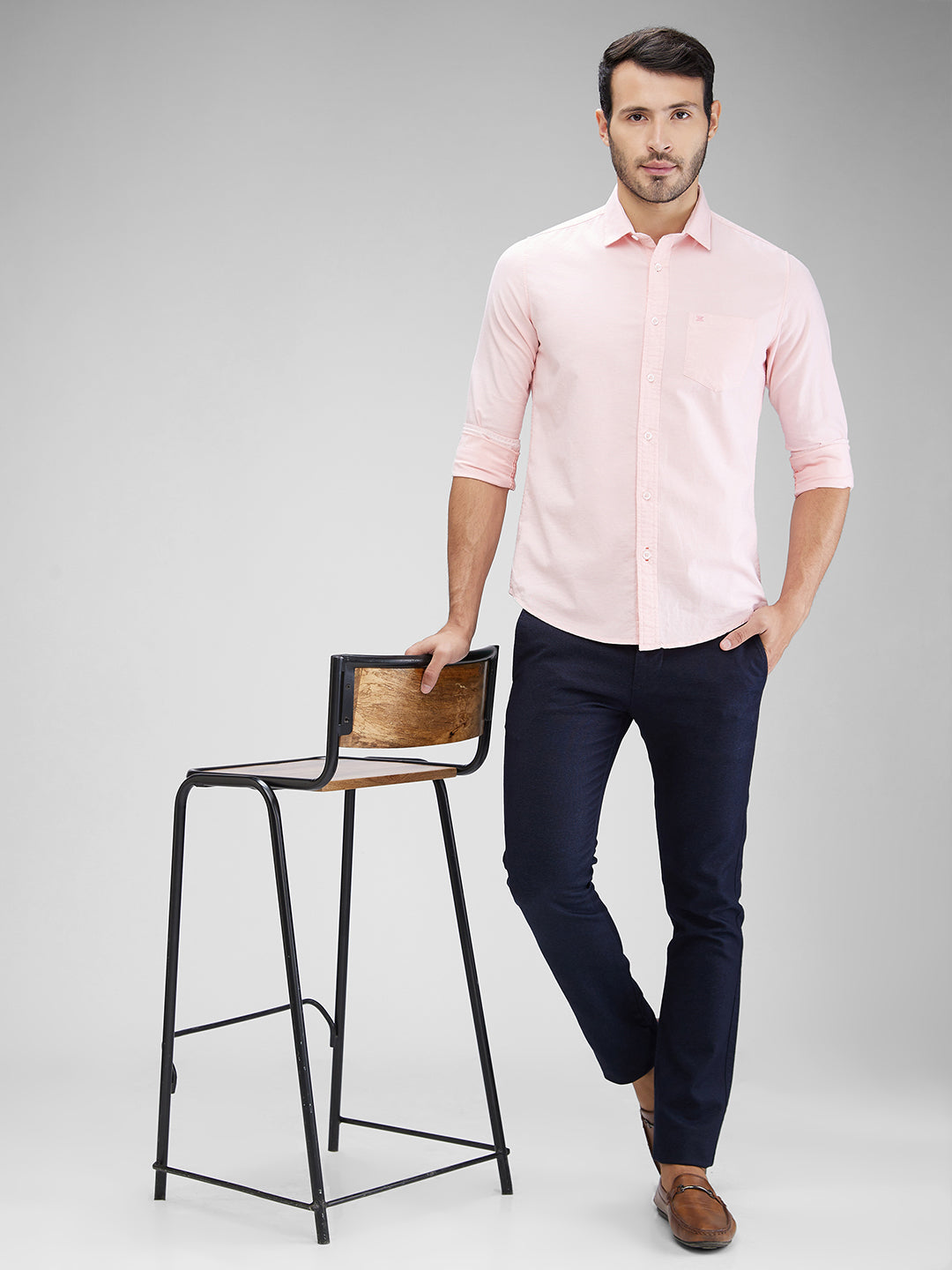 Killer Men Peach Solid Slim Fit Shirts