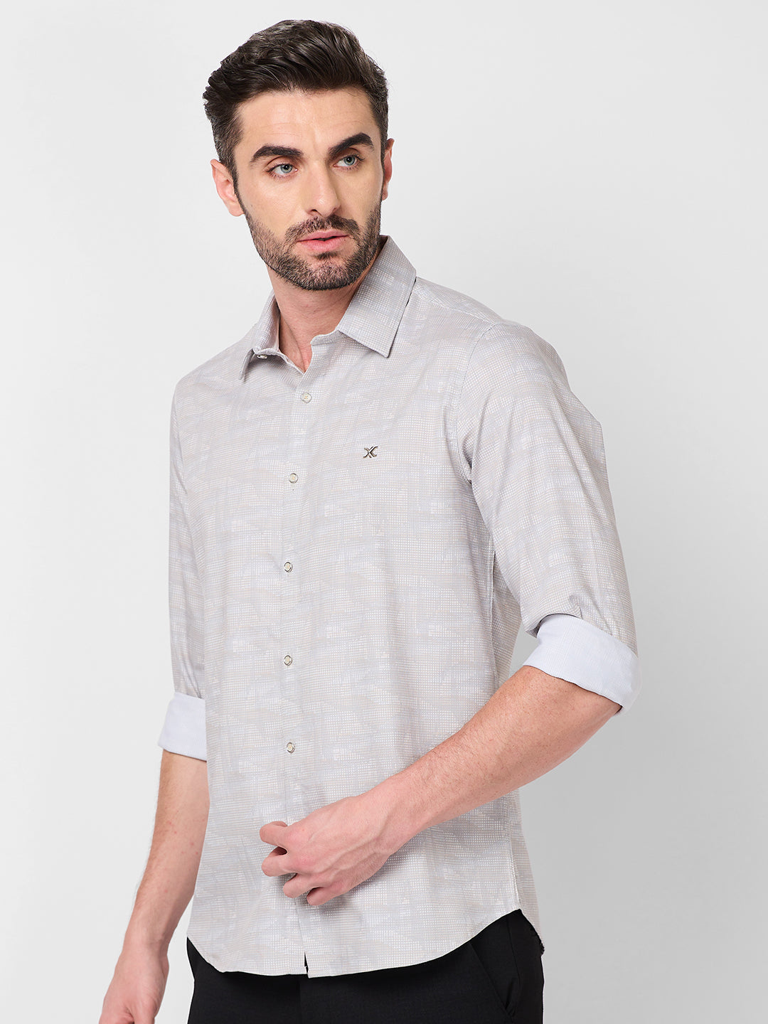 Killer Men Beige Printed Slim Fit Shirts