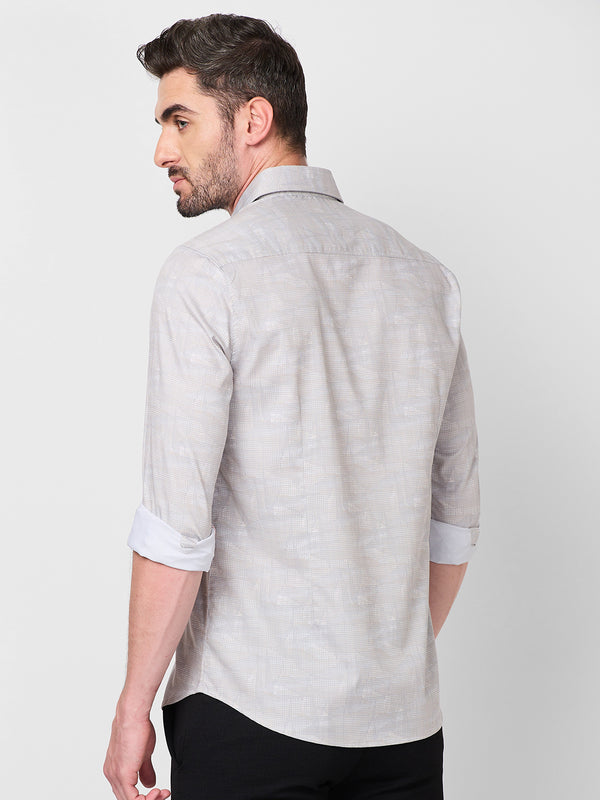 Killer Men Beige Printed Slim Fit Shirts